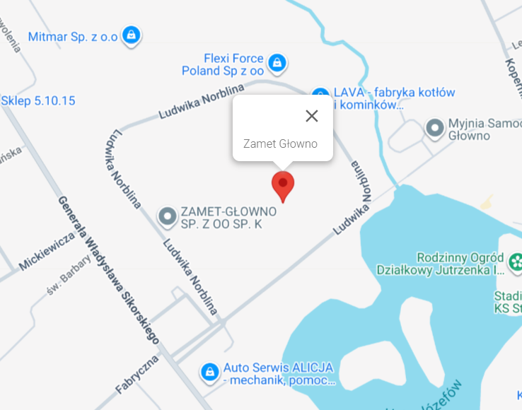 Mapa dojazdu do firmy Zamet-Głowno